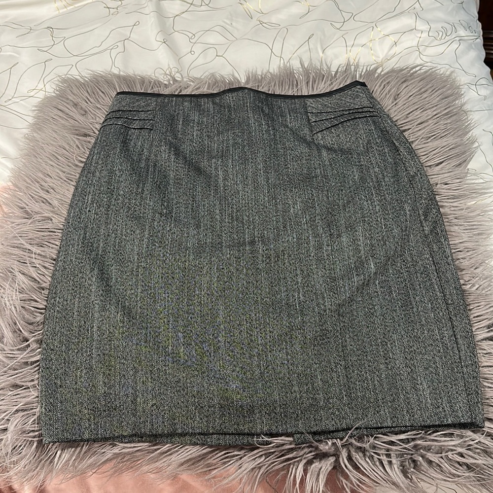 Express Gray Chambray Pencil Skirt Black Leather Trim Size 12